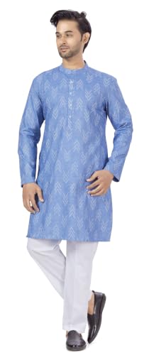 Image of Studio Shringaar Men's Cotton Blend Relaxed Fit Ikat Printed Knee Length Kurta