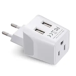 Europe Travel Adapter, Ceptics Ultra Compact Dual USB Power Plug - for European Type C - 3 Inputs - iPhone, Laptop, Galaxy, Cell Phones, Camera Chargers, iWatch & More - CTU-9C