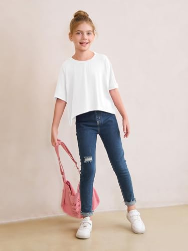 Haloumoning Girls Oversized Crop T Shirts Kids Summer Crewneck Batwing Half Sleeve Tops Tees 5-14 Years4