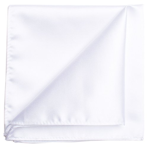 KissTies White Pocket Square Mens Satin Handkerchief + Gift Box