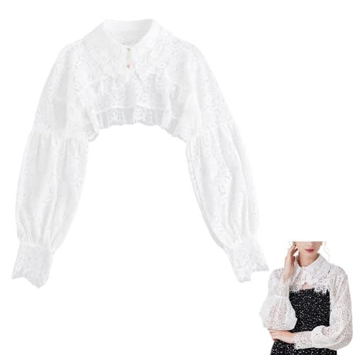 White Lace Shawl With Sleeves Bridal Detachable Floral Laces Trimming Collar Vintage Soft Sheer Fabric Polyester Hollow Shawls for Women Wedding Party Daily Clothing Accessories Decoration
