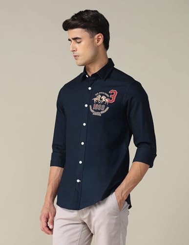 Image of U.S. Polo ASSN. Solid Tailored Fit Shirt for Men - 100% Cotton, Breathable & Comfortable, Full Sleeves Casual Shirt for Men