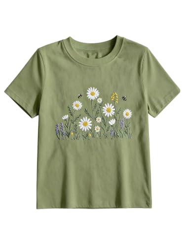 Image of RoseSeek Women's Cute Embroidered Tops Crew Neck Short Sleeve T Shirts Casual Going Out Tops