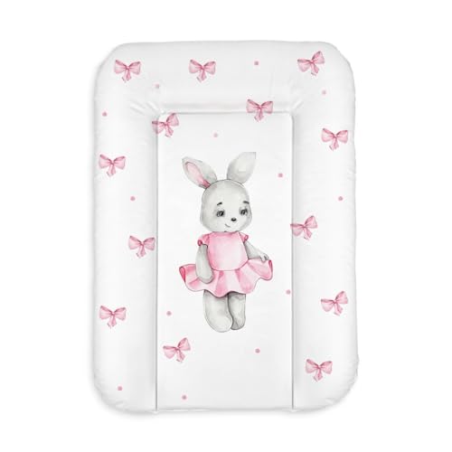regalik - Matelas à langer 50x70 cm blanc avec lapin fille – imperméable & facile à nettoyer, doux pour nouveau-né – coussin à langer pour table à langer – matelas de change bébé