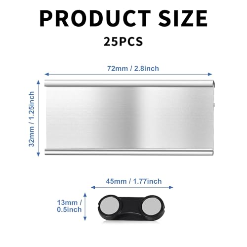 25 Stück Namensschilder für Kleidung Magnet Aluminium Namensschilder Magnet mit Starkem Doppelmagnet und Nadel Namensschild Magnetisch mit Papiereinschub für Arbeit Ausstellung Schule
