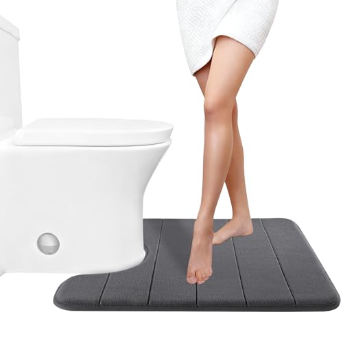 Yimobra Memory Foam Toilet Bath Mat U-Shaped, 24 X 20 Inches,Soft and Comfortable, Super Water Absorption, Non-Slip, Machine Wash and Easier to Dry for Bathroom Commode Contour Rug, Dark Gray