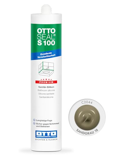 OTTOSEAL S 100 Premium-Sanitär-Silikon 300ml C2044 sandgrau 18 – Sicher gegen Schimmel & Ideal für Bad, Küche & Wohnbereich – Hervorragend Glätt- & Modellierbar