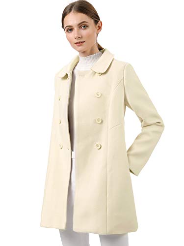 Allegra K Women s Peter Pan Collar Double Breasted Trench Coat Large Beige