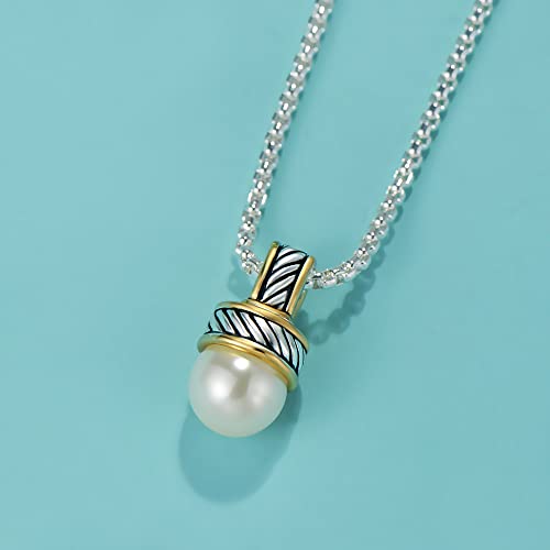 UNY JEWEL Two Tone Twisted Cable Wire 12mm Imitation Pearl 2.5mm Box Chain 45CM+5CM Women Pendant Necklace Christmas Gifts2