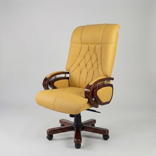 Image of Lakdi The Furniture Wooden Executive Chair for Office - High Back Leatherette Director Boss Chair with Solid Wood Base, Wooden Polish & Adjustable Height - 111011296 Gold