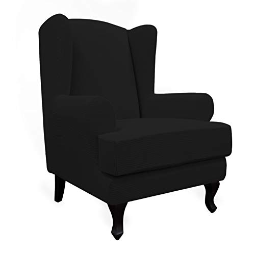 Easy-Going Stretch Wingback Chair Sofa Slipcover 2-Piece Sofa Cover Furniture Protector Couch Soft with Elastic Bottom, Spandex Jacquard Fabric Small Checks, Black