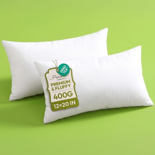 Ashler 12x20 Pillow Inserts(Set of 2) Lumbar Pillow for Sofa & Bed Decorative Pillows Soft & Fluffy Cushion Sham Stuffer White Couch Pillow