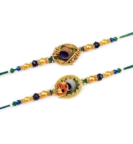 Image of Traditional Handmade Beaded Rakhi For Raksha Bandhan| Hand Bracelet For Brother| Wrist Band For Bhaiya & Bhabhi | Trendy Combination Designs Protective Thread Combo-Set Of 2