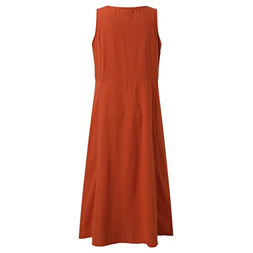 Vestidos femininos 2023 moda casual cor sólida vestido de algodão puro sem mangas com bolsos vestido