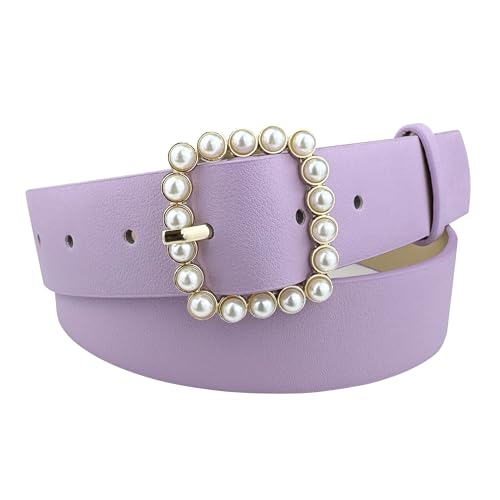 eYLun Womens Leather Belt Square Buckle Ladies Belt Grommet Leather Waist Belts for Dress Jeans Pants - Main Image
