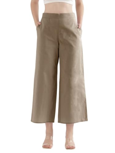 Image of SAADAA Women's Relaxed Fit Mid Rise Airy Linen Wide Leg Pants, High Waist Trousers for Formal, Casual & Office Wear