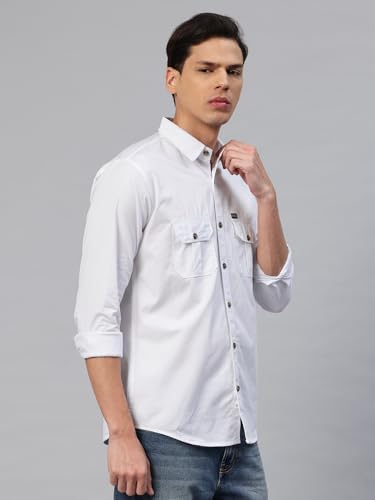 Image of Majestic Man Men's Washed Cotton Twill Casual Shirt -| with Dual Flap Pockets - Slim Fit | Full Sleeve | Casual Wear | Trendy & Comfortable