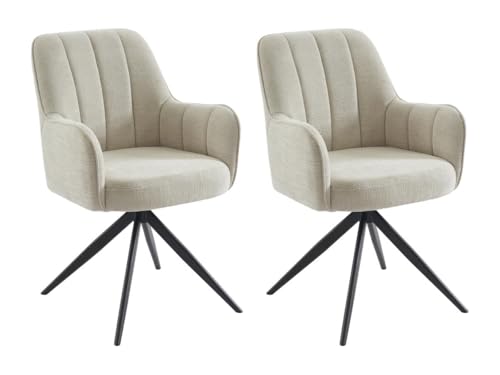 Pascal Morabito-Lote de 2 sillas giratorias con reposabrazos de Tela y Metal Negro - Crema - LEJINA