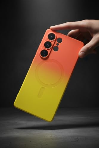 Image of amazon basics Gradient Mag-Safe Case for Samsung Galaxy S25 Ultra 5G | Soft Silicone Shockproof Cover with Camera Protection | Slim Lightweight Design | Smooth Touch & Durable - Orange & Yellow