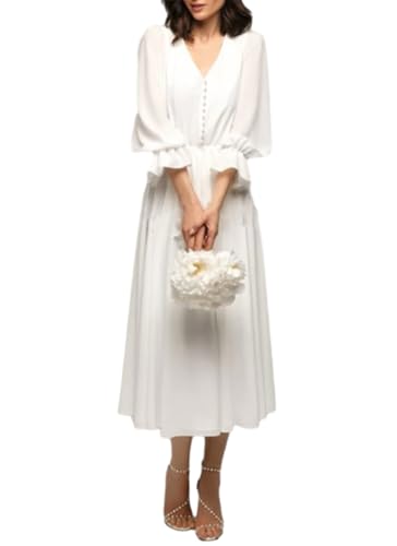 Yufushug A-Line Minimalist Reception Dresses Wedding Dresses V Ne...