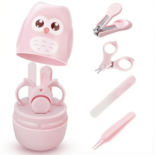 Image of Baby Nail Kit with Cute Owl Case – Newborn Manicure & Pedicure Set with Nail Clipper, Scissors, File & Tweezers for Infant and Toddler Care (Gift for Mom) (Pink)