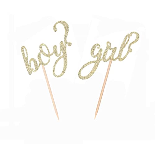 Morndew 24 Pcs Glitter Gold Boy Or Girl Cupcake Toppers For Gender Reveal Party Baby Shower Birthday Party Decorations - Boy Or Girl - He Or She #TOP2