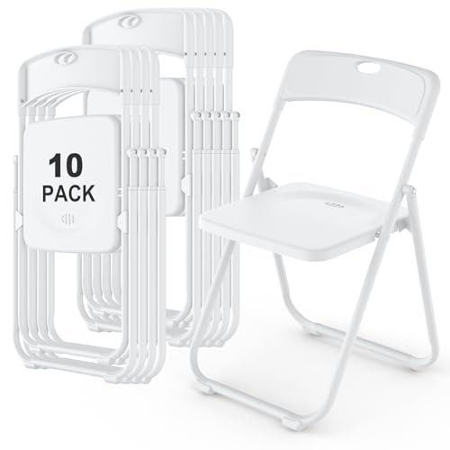 10 Pack White Plastic Folding Chairs, Indoor Outdoor...