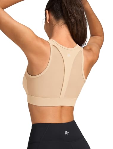 Image of Yvette Front Zip Sports Bras for Women High Impact Mesh Racerback Full Support Running Bra Plus Size for Workout