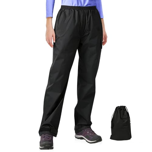 ADUDVLO Womens Waterproof Trousers Lightweight, Breathable Waterproof Trousers Womens with Deep Side Pocket,Working Runing Hiking Trousers Women Men (UK, Alpha, M, Regular, Regular, Black)