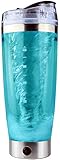 Mitsuru® Elektrische Protein-Shaker-Flasche mit Pulverfach - am besten für cremige Protein-Shakes - 600ml Becher, BPA-frei - wiederaufladbar mit luftdichtem USB-Kabel