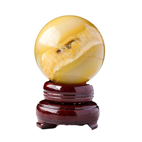 Esfera de cuarzo abejorro pulida de 65mm con soporte de madera 2