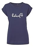 Oversize Tshirt Damen mit Spruch Statement T-Shirt dunkelblau M Läuft