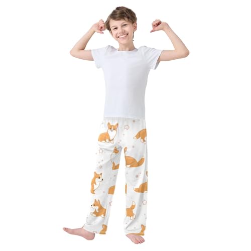 Boys' Pants Cartoon Corgi Dog Long Bottoms Jogger Pants Elastic Waist Trousers with Pockets S-XL2