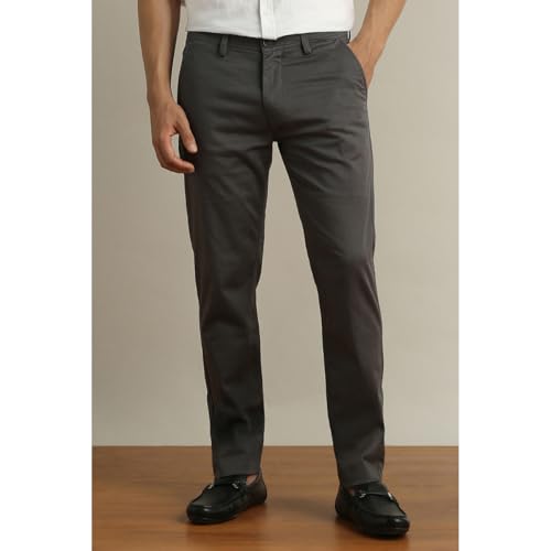 Image of Peter England Men's Super Slim Fit Stretchable Cotton Satin Casual Trousers | Office Sleek & Trendy Look