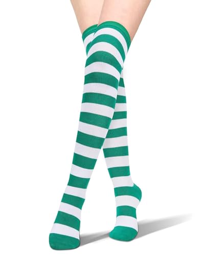 Image of Womens Thigh High Socks Athletic Stripe Cute Colorful Over the Knee High Sock Colorful Long Tube Sock