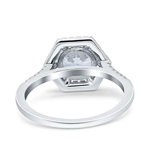 Blue Apple Co. Art Deco Hexagon Wedding Bridal Ring Round Simulated Cubic Zirconia 925 Sterling Silver3