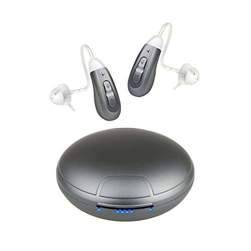 Personal Hearing Amplifiers Aids Rechargeable Hearing Assist Magnetic Contact Charging Sound Device Noise Reduction Technology for Clear Calls 3 Working Programs 1 Pair, Grey
