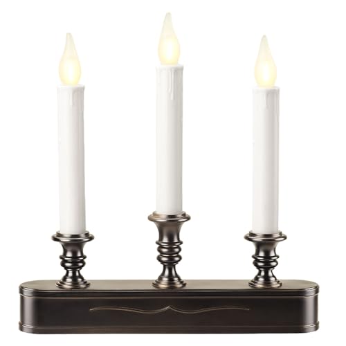 FGDECORJOIE Delicate Battery Operated Flicker Flame Black Antique 3 Tier LED Window Candelabra 11.5 Inch Hight with Automtically Recycle Timer 8 Hours On/16 Hours Off for Christmas New Year Festival