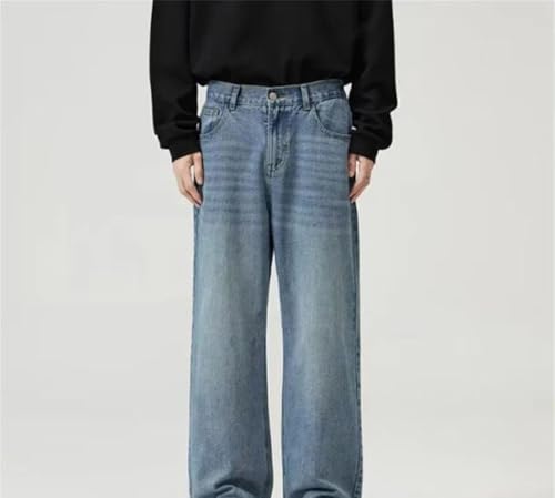 Men Loose Fit Wide Leg Denim Pants Summer Lightweight Washed Straight Casual Trousers Baggy Jeans2