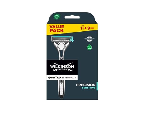 Wilkinson Sword Quattro Titanium Sensitive - Maquinilla de Afeitar de 4 Hojas para Piel Sensible + 9...