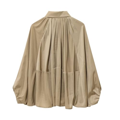 Xunger Women's Puffed Bomber Jacket Oversized Streetwear Casual Batwing Sleeve Lapel Collar Zip Front Pleated Shirts2