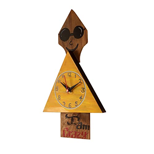 Image of AAKRITI ART CREATIONS Crazy Me Wall Clock Multicolor | Wall Clock for Home, Home Decoration | Modern Art Wall Hanging, Lightweight Wooden wall Decor | Matte Finish Wooden
