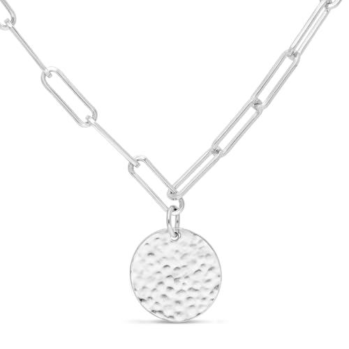 Collier personnalisé argent maille trombone avec médaille gravée 15 mm