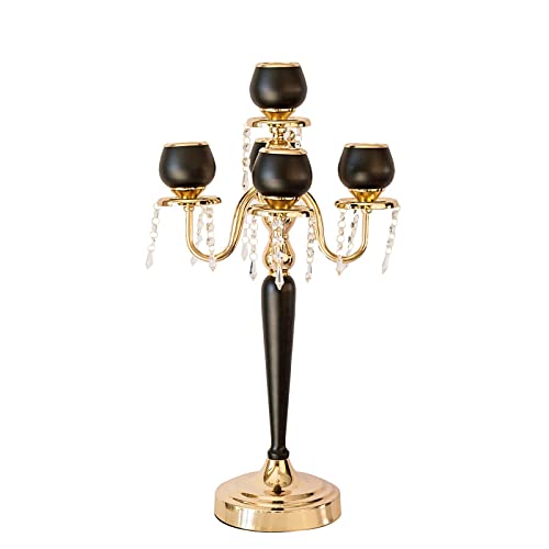 BalsaCircle 25-Inch Tall Gold and Black Metallic Candelabra Candle Holder Crystal Accents Wedding Party Centerpiece Decorations Gift