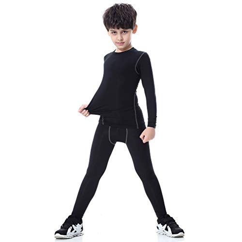 Image of 2 /3 /4 Pcs Boys Girls Base Layer Athletic Compression Leggings and Shirts Thermal Underwear Set Running Pants Tights