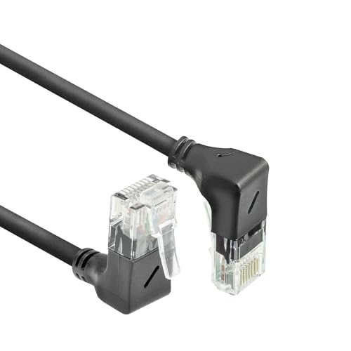 ACT CAT6A Netzwerkkabel 90° gewinkelt, U/UTP LSZH LAN Kabel Dünn 3.6mm Slimline, Flexibles Ethernet Kabel mit RJ45 Stecker, für den Einsatz in Datenzentren, 5 Meter, unten nach...