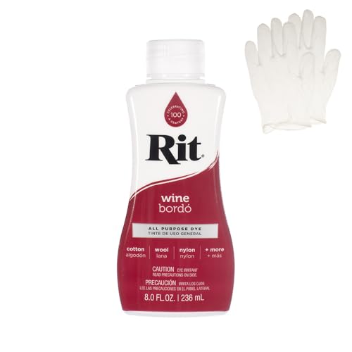 Rit Dye - Tinte líquido para tela, para manualidades, ropa y decoración, botella de 8 onzas, vino (guantes incluidos)