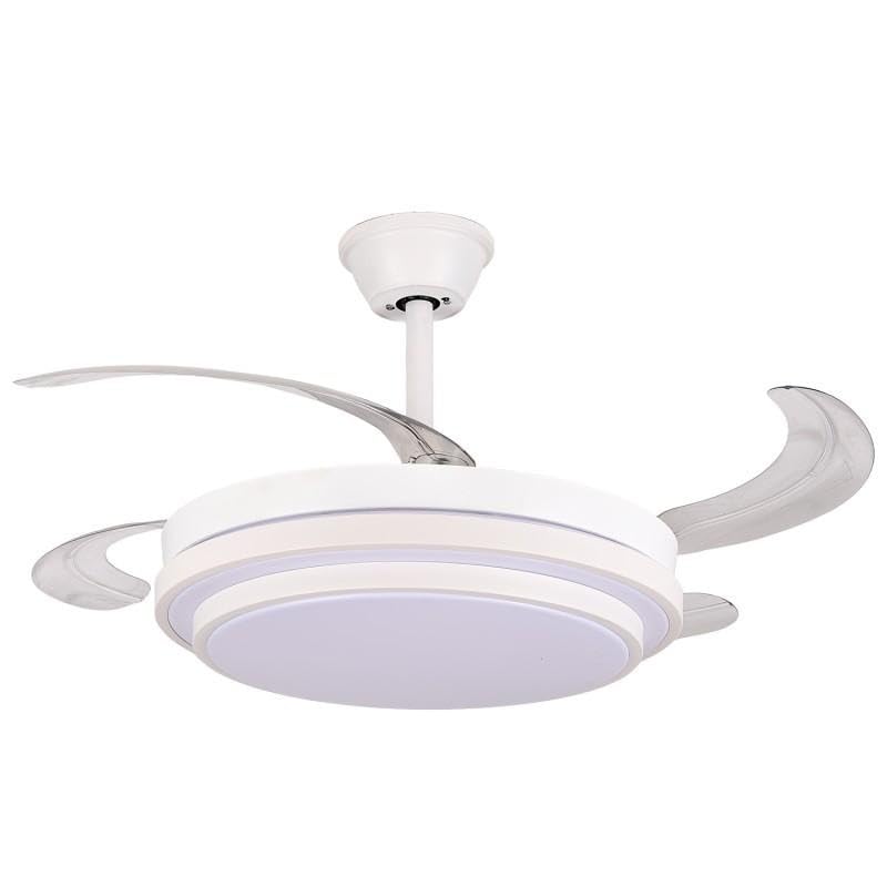 Ventilateur de plafond avec lumière DRW Victoria blanc à 4 pales rétractables 53x106 cm