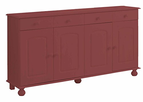 Image of APRODZ Solid Wood Sideboard Cabinet for Living Room | Wooden Storage Cabinet with 3 Drawers & Doors | Kitchen Crockery Cabinet | Drawer Cabinet for Dining Room Bedroom | 161x35x79 cm,English Vermilion