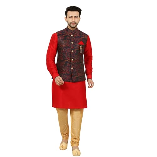 Image of Men's Red Blue Festive Nehru Jacket /Waistcoat